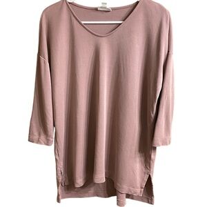 J. Jill by PureJill Pink 3/4 Sleeve VNeck Blouse Top Side Slits Size Small